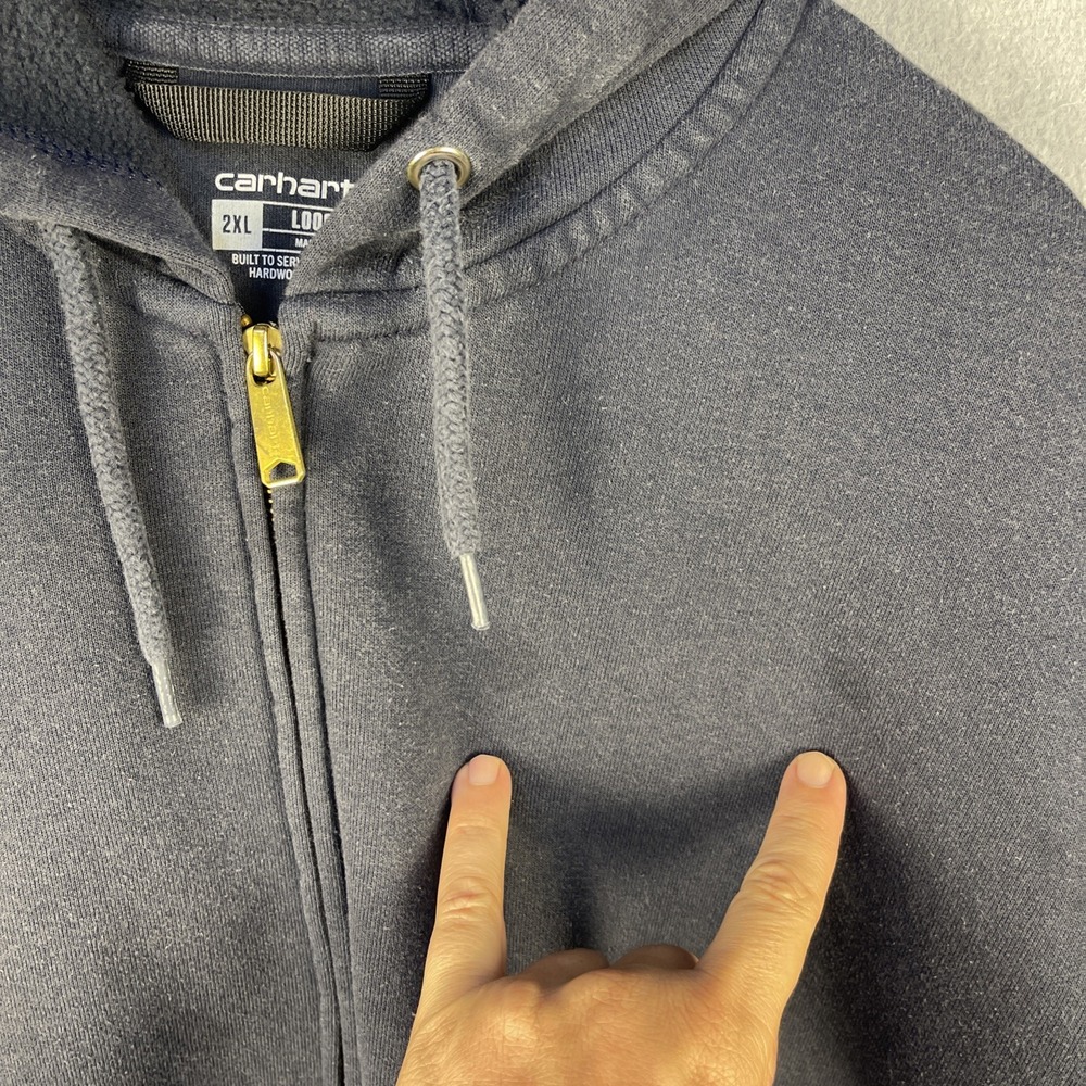 Carhartt Hoodie Mens 2XL Blue Full Zip K122 Pockets Workwear Outdoor - Picture 8 of 14